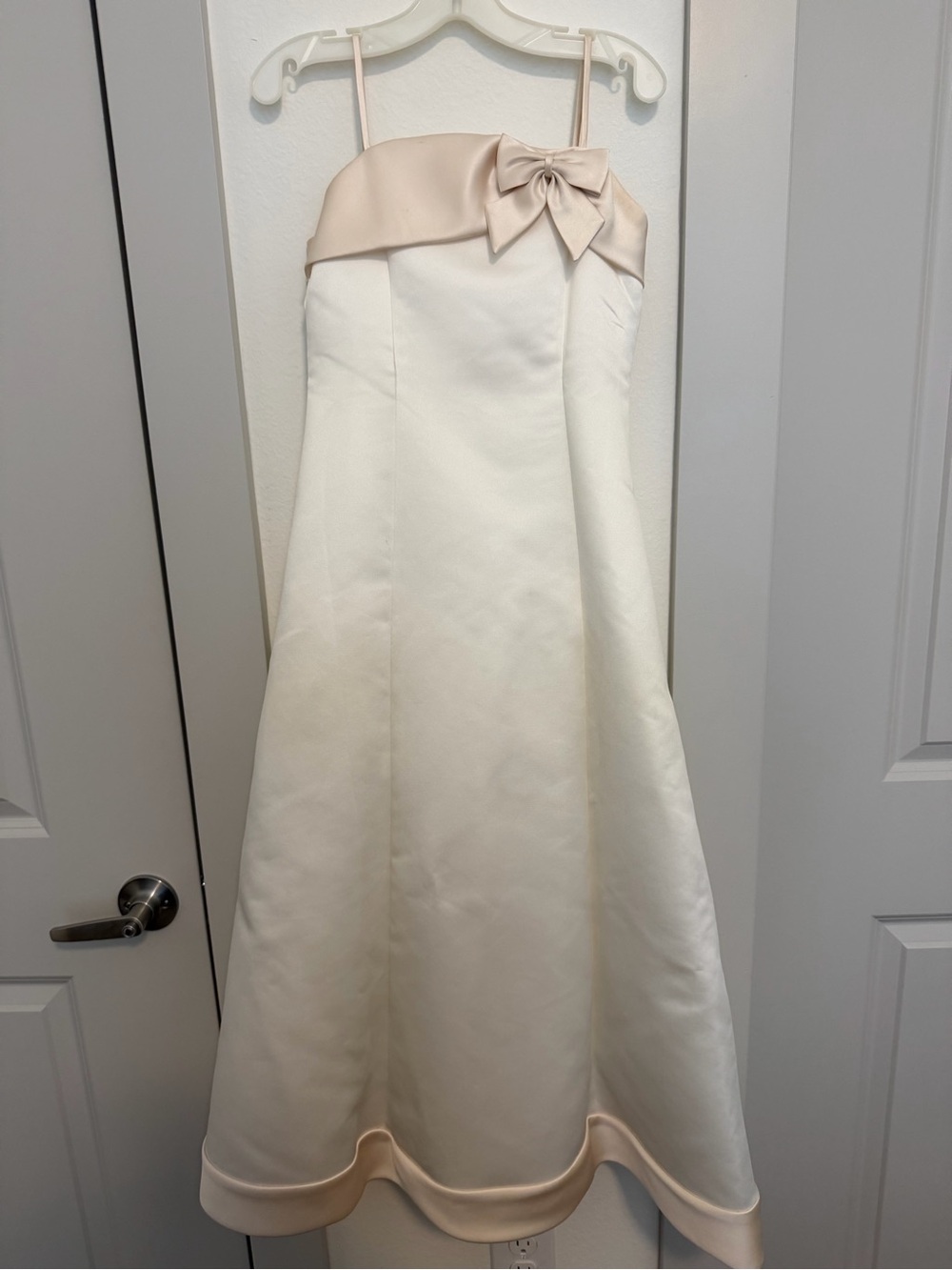 David's Bridal Ivory and Blush Girls Satin Formal Dress